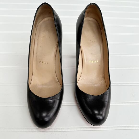 Christian Louboutin Simple Black Nappa Leather Pumps 100 Round Toe Heels 37 - Picture 2 of 11